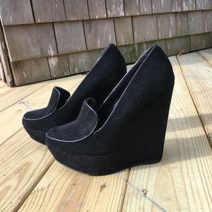 Platform Suede Wedge Loafers