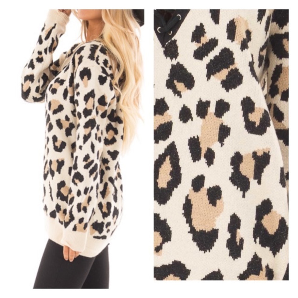 LAST ONE! Leopard Print Strappy V Neck Sweater - Picture 2 of 2
