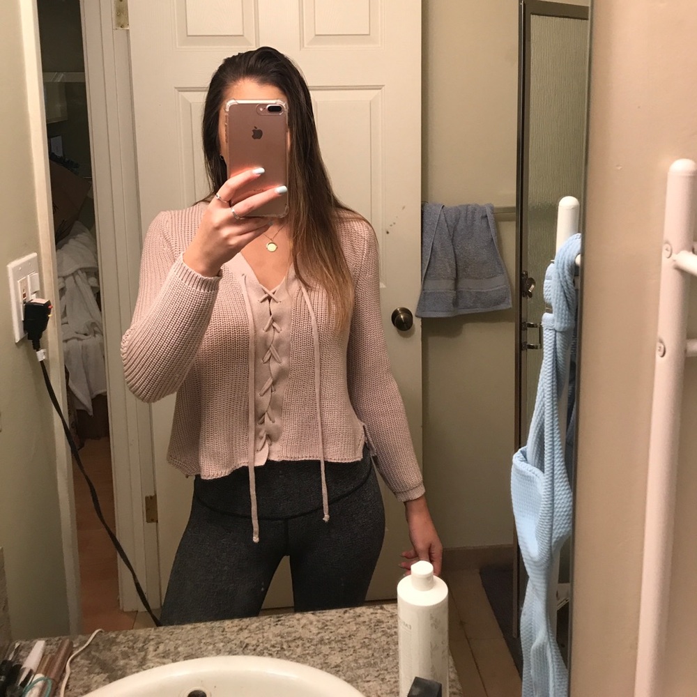 NWOT lace-up sweater