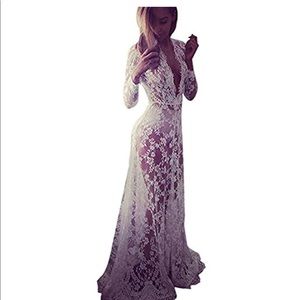White lace gown for photo shoot