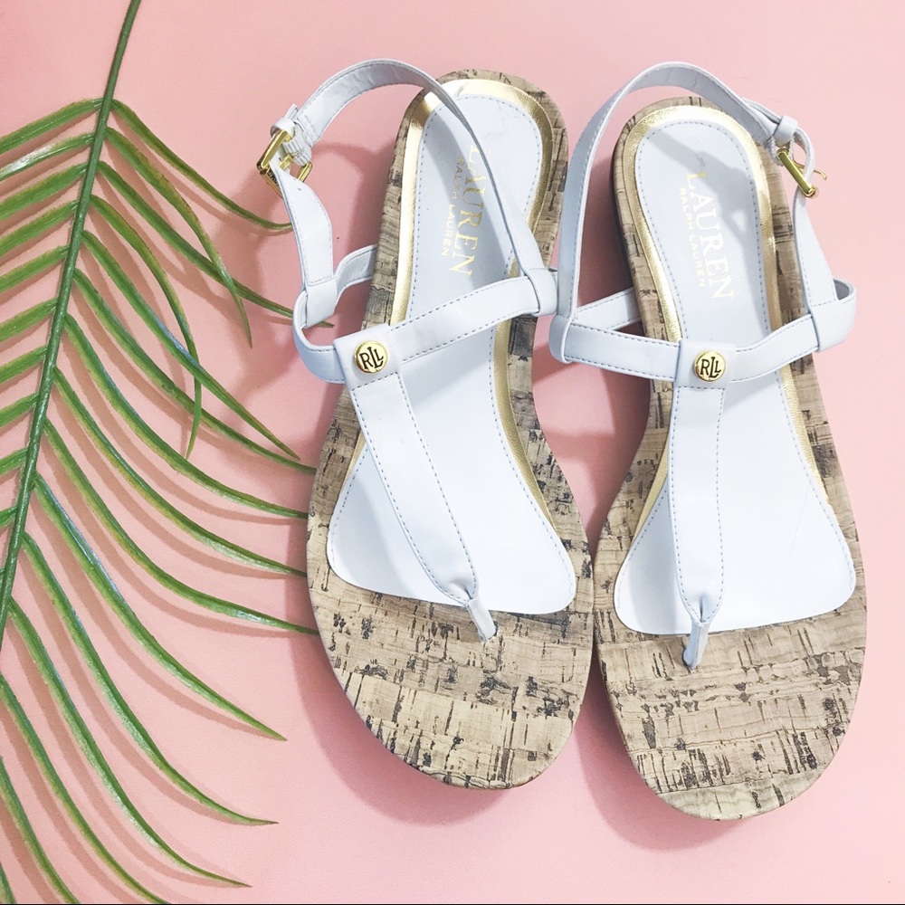 Lauren Ralph Lauren White and Gold Cork Sandals