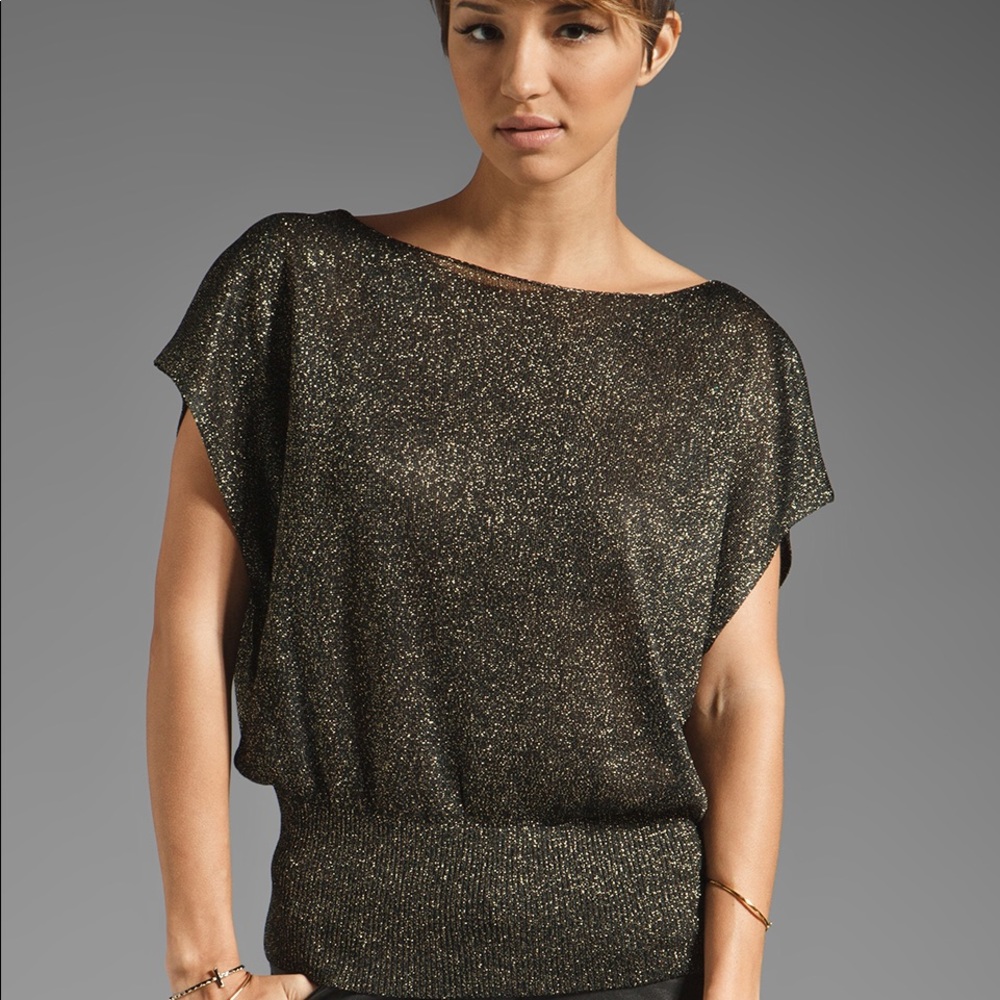 Alice + Olivia sheer black gold top Sz XS