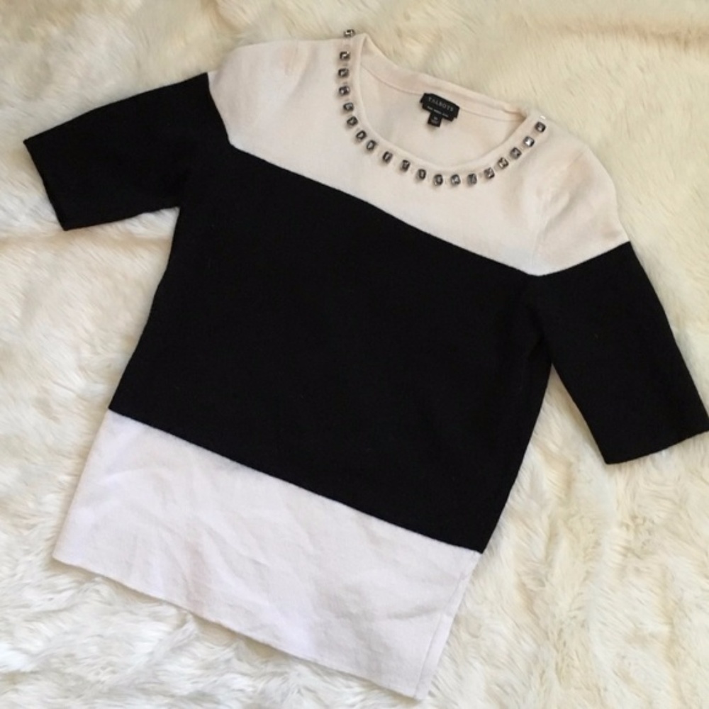 Colorblock Merino Wool Embellished Tee- Talbots