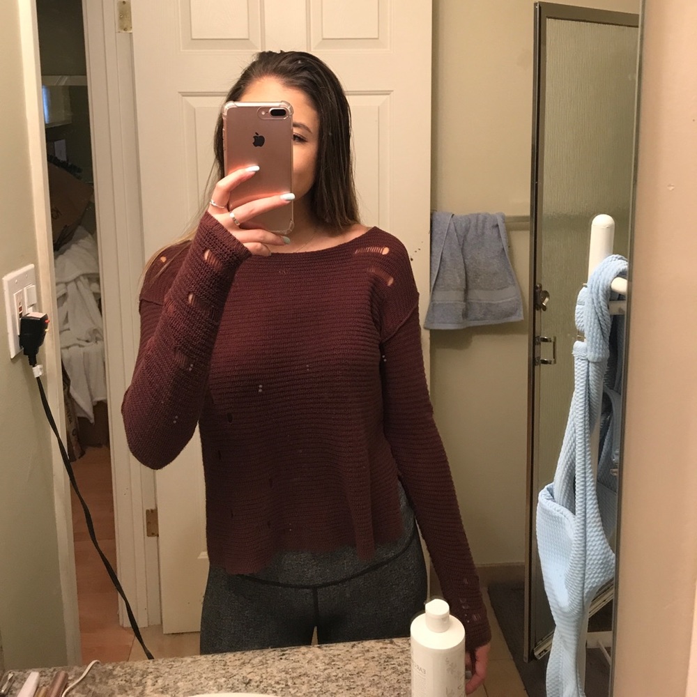 URBAN OUTFITTERS Destroyed burnt-red knit sweater