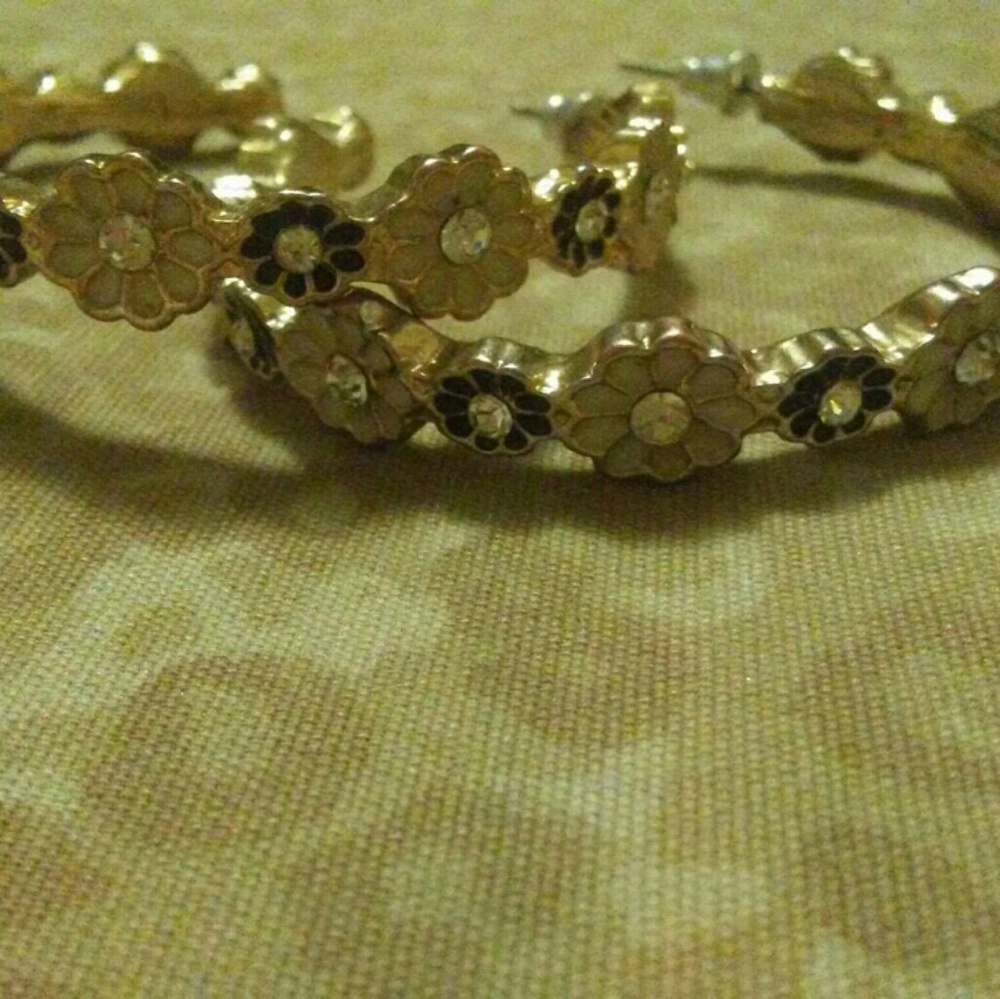 Gold floral rhinestone hoops