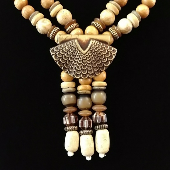 Vintage BOHO Wood Stone Bead Choker - Picture 5 of 7