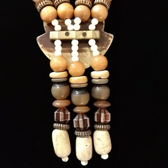 Vintage BOHO Wood Stone Bead Choker - Picture 7 of 7