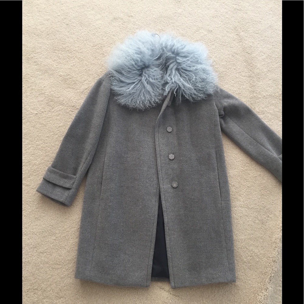 Rebecca Taylor wool and fur coat NWT grey blue
