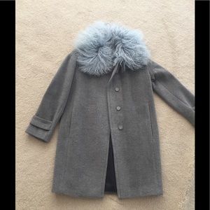 Rebecca Taylor wool and fur coat NWT grey blue