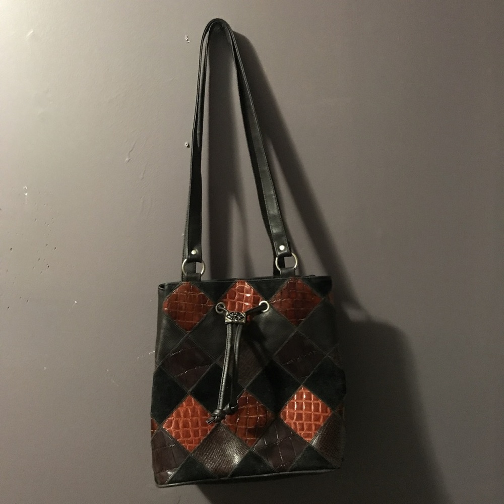 VEGAN LEATHER DIAMOND PATCHWORK BAG
