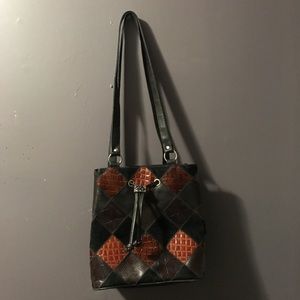 VEGAN LEATHER DIAMOND PATCHWORK BAG