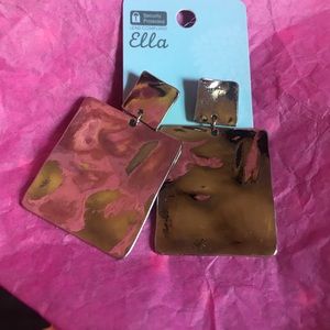 Funky double square silver dangled earrings