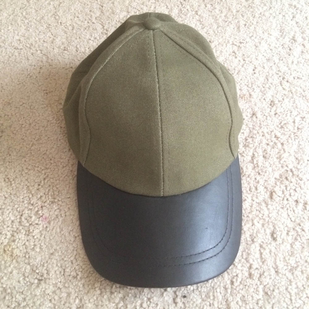 NEW Army Green Faux Leather Cap