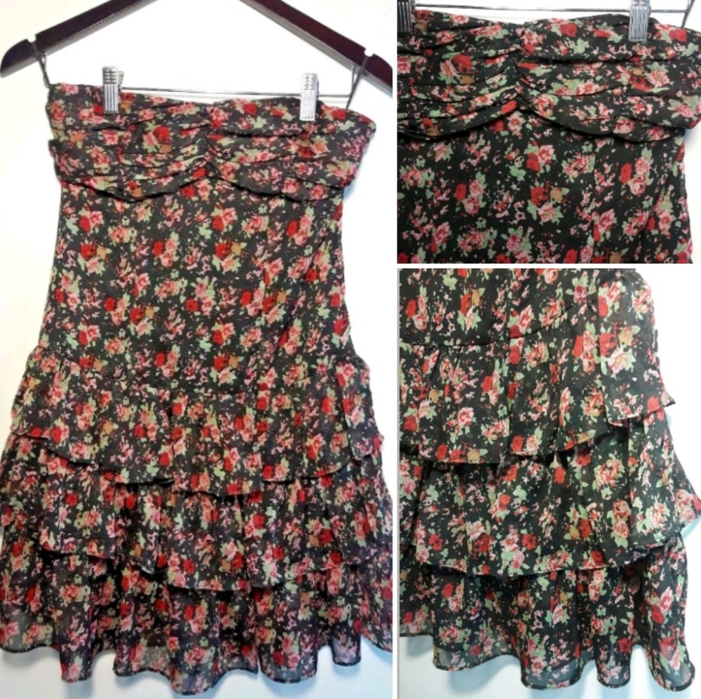 Express Strapless Floral Tiered Ruffle Dress Sz S - Picture 1 of 8