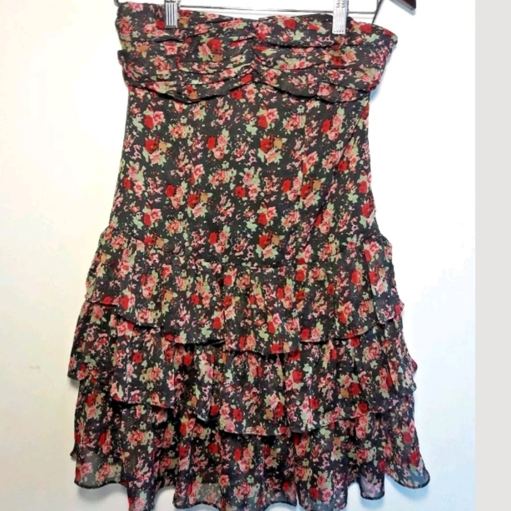 Express Strapless Floral Tiered Ruffle Dress Sz S - Picture 2 of 8