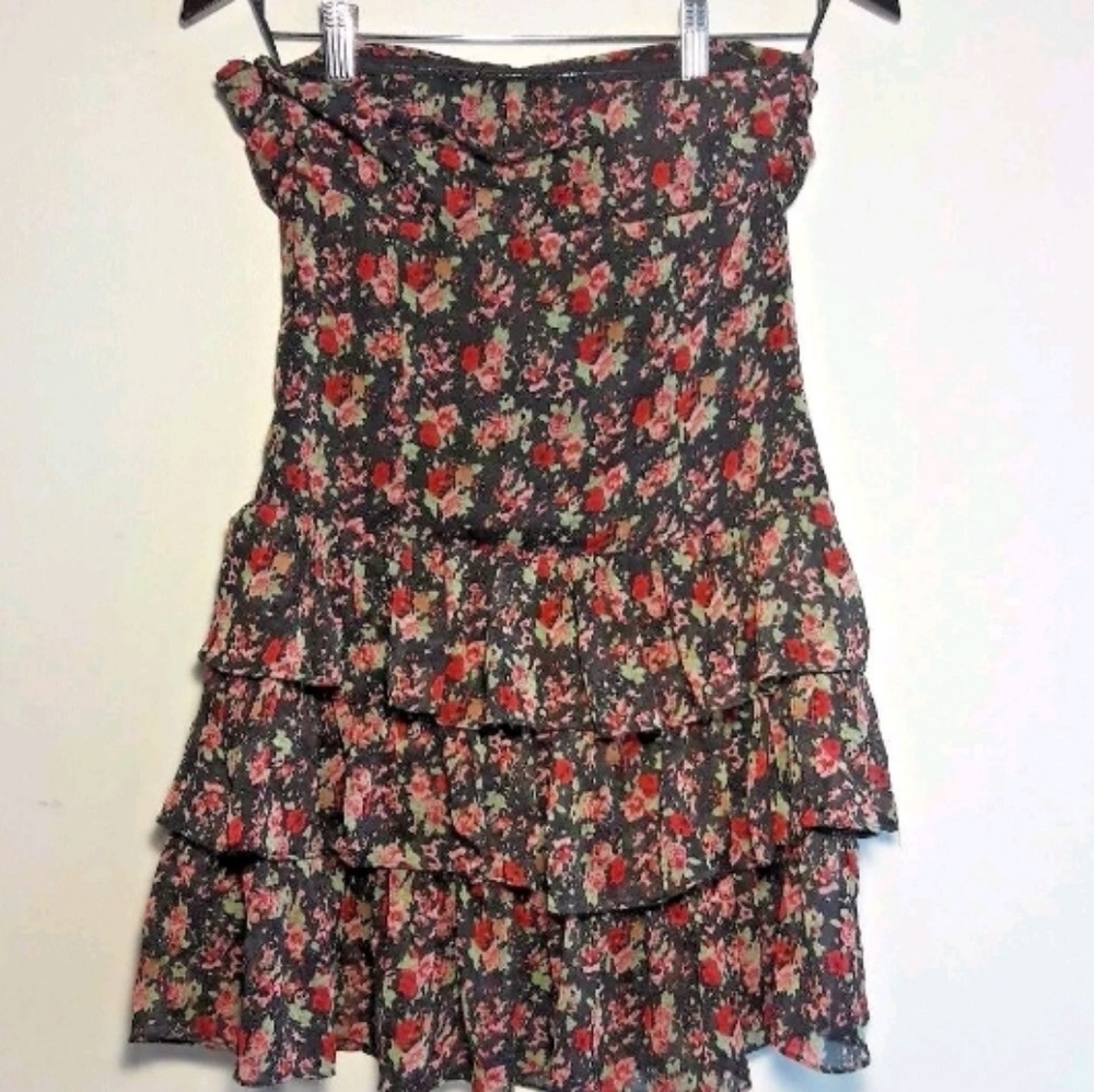 Express Strapless Floral Tiered Ruffle Dress Sz S - Picture 3 of 8