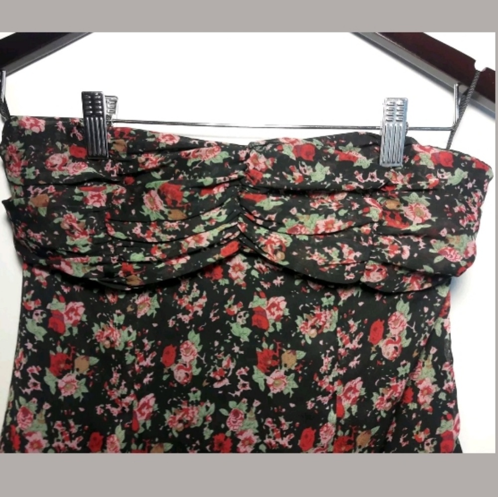 Express Strapless Floral Tiered Ruffle Dress Sz S - Picture 4 of 8