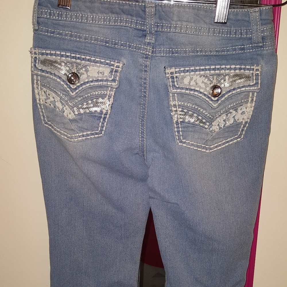 Lace and sequin pocket jeans