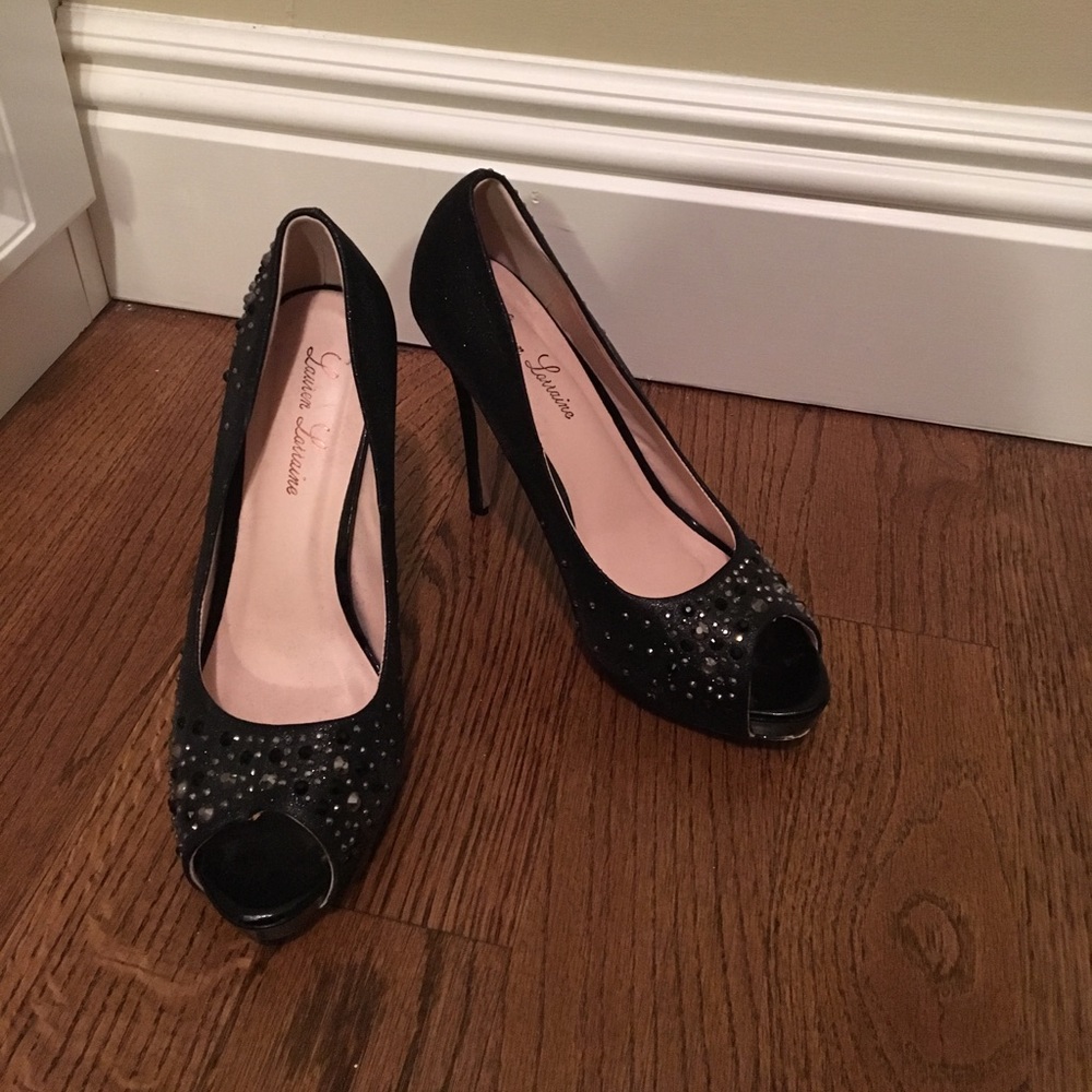 Black crystal studded high heels
