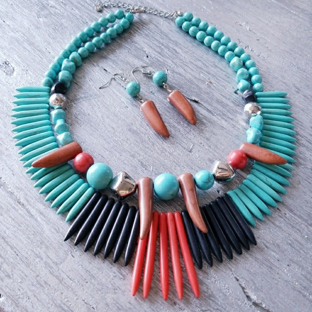Stones & Beabs Necklace Set - Picture 3 of 4