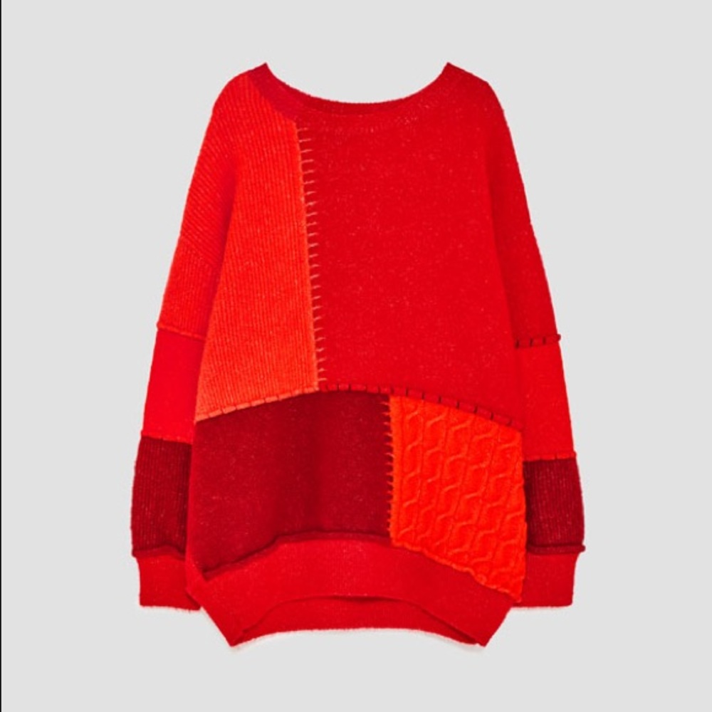 Zara super soft red patchwork sweater! Brand new