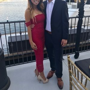 Worn once. Misguided Lace Bardot Body-Con Dress