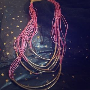 Egyptian inspired pink dangling necklace