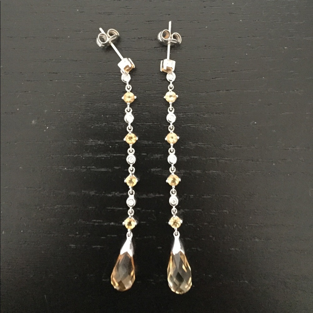 Citrine and Diamond Chip Teardrop Earrings
