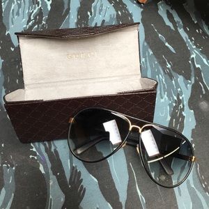 GUCCI Leather Aviator Sunglasses