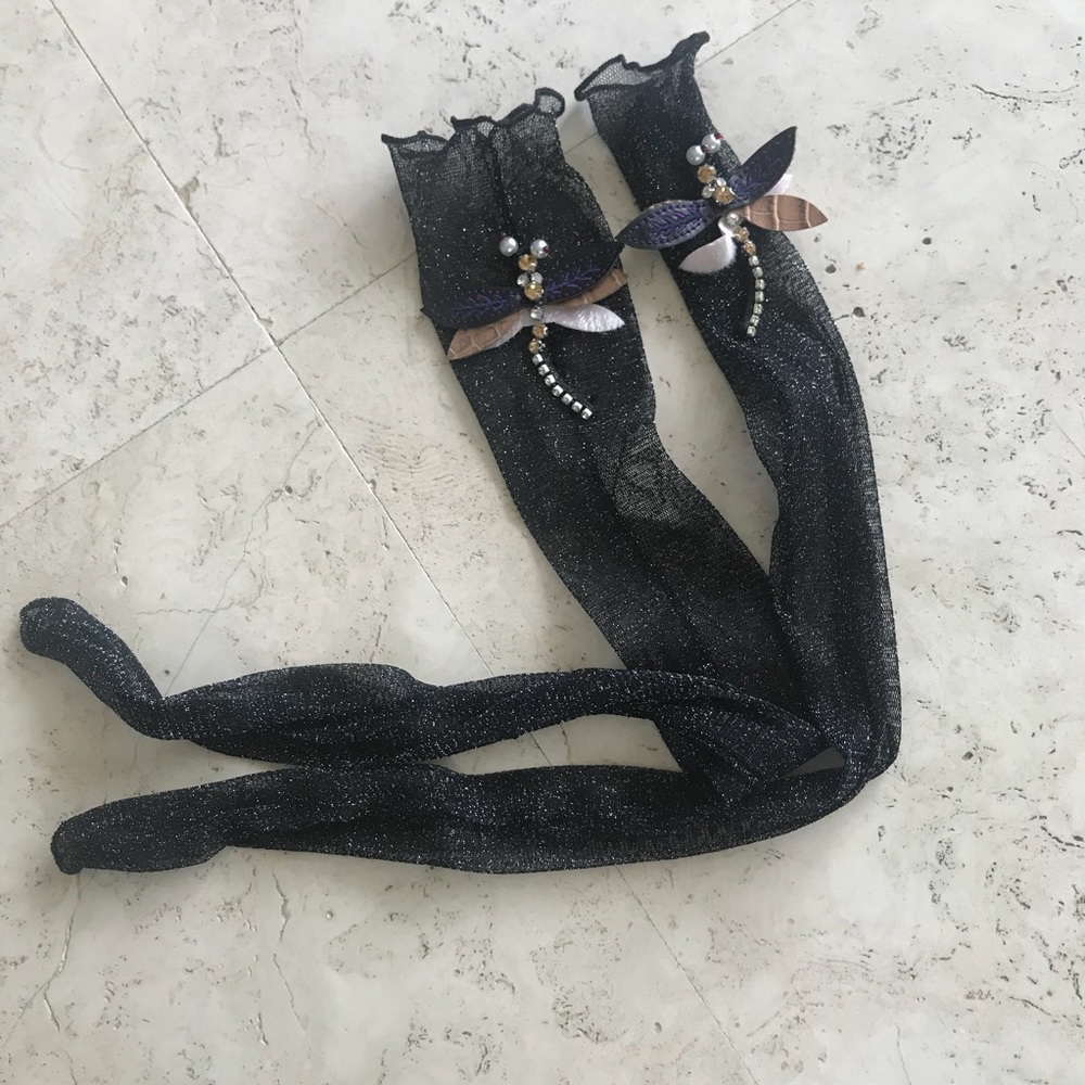 SOLD Glittery black socks with dragonfly - Picture 2 of 5