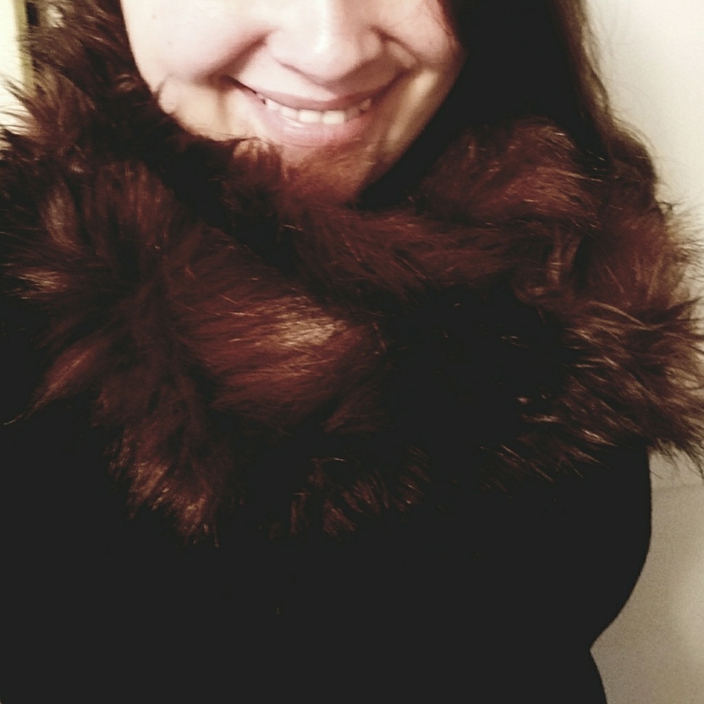 Brown and black faux fur cowl