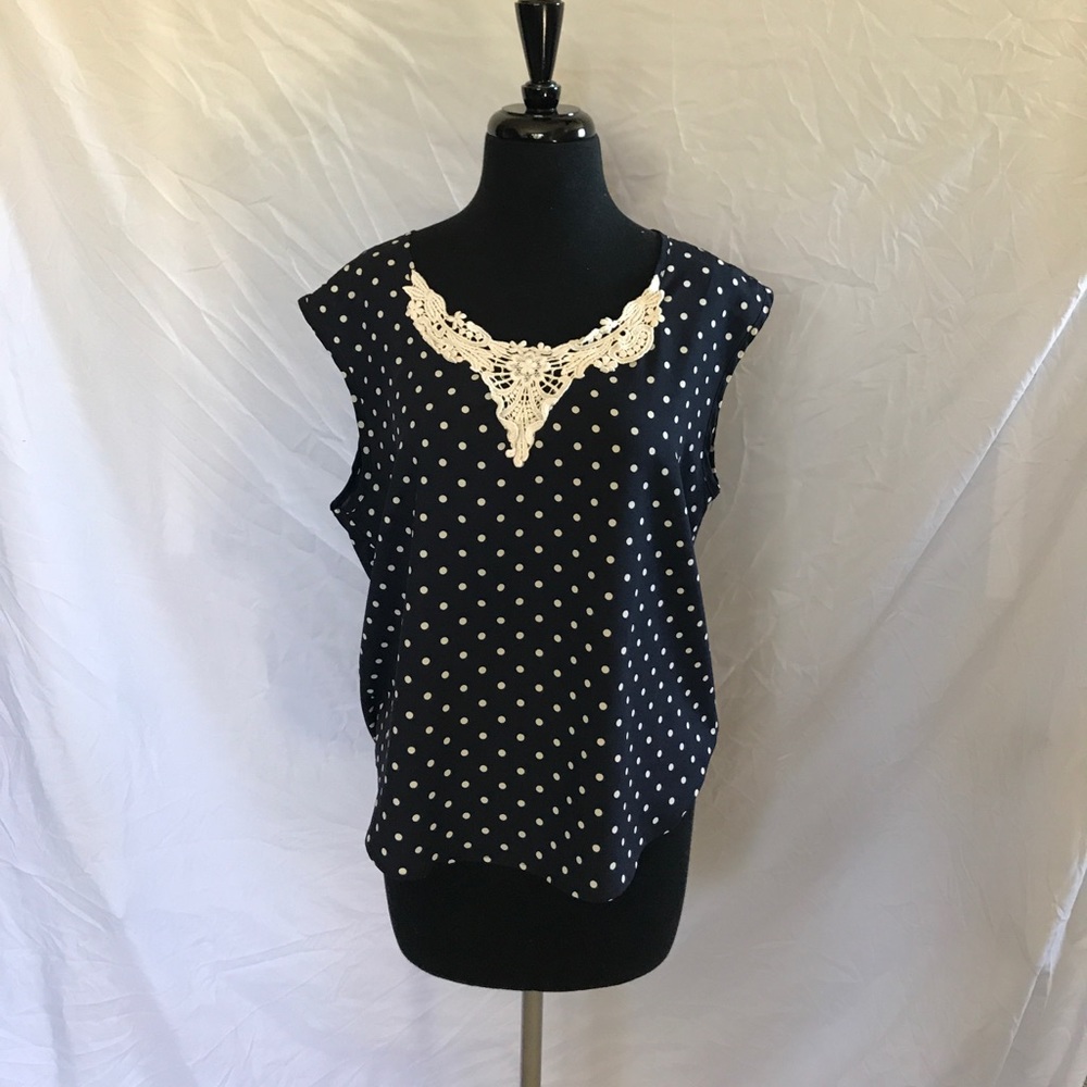 Navy and creme Polk a dot shirt