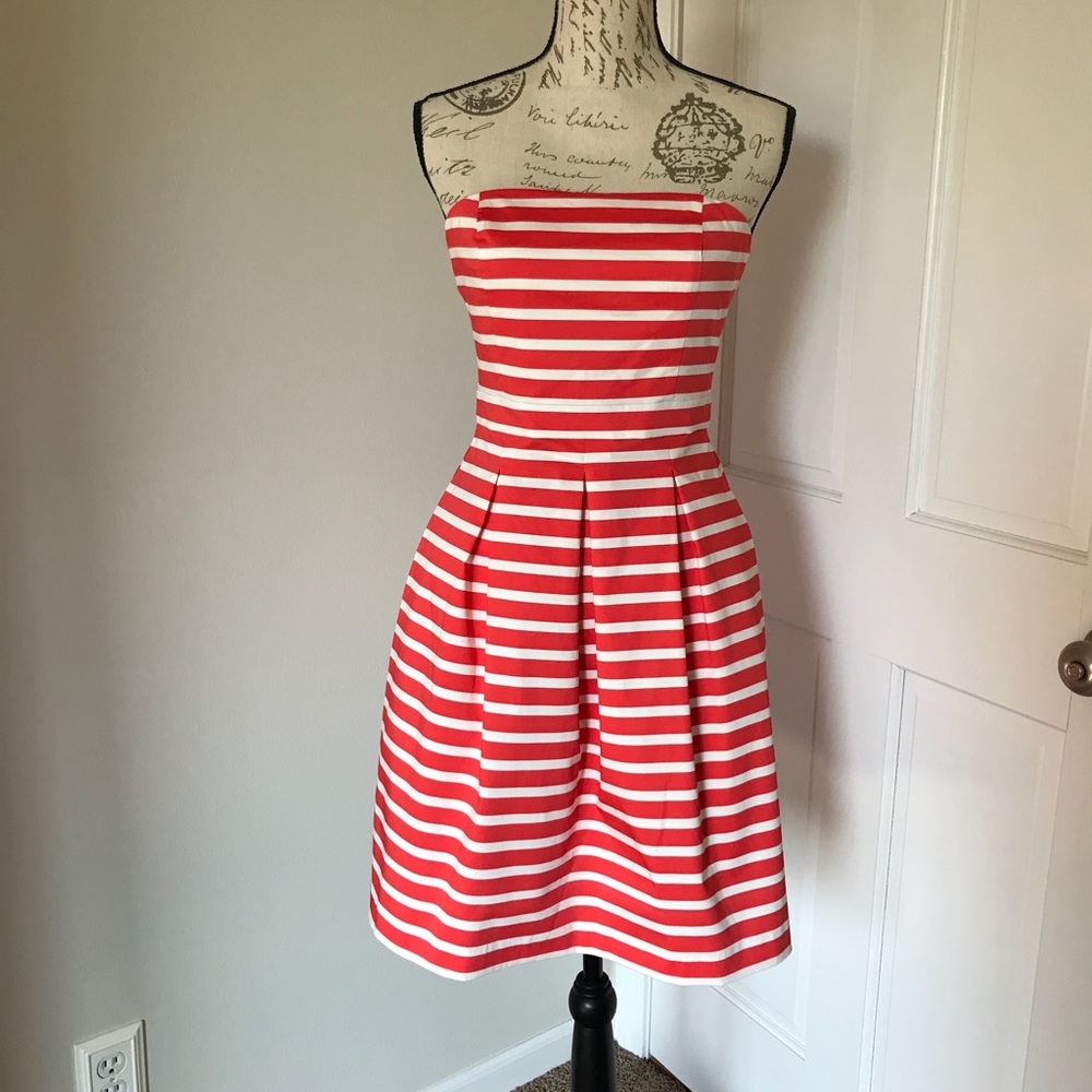 NWT GAP coral and white stripe strapless dress