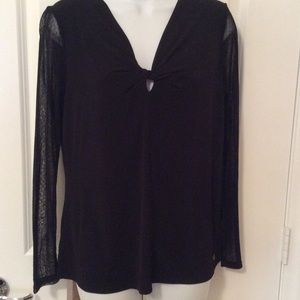 NWOT Anne Klein Black Long Sheer Sleeve Top