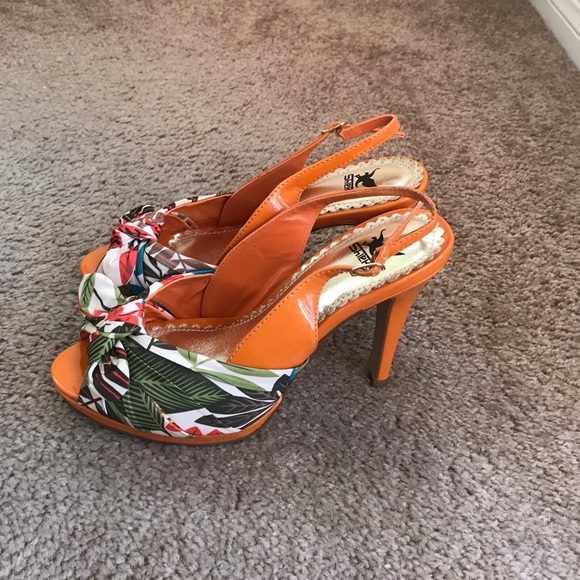 PRINTED SAFARI OPEN TOE SLINGBACK HEELS - Picture 2 of 4