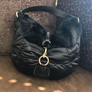 Authentic Coach Quilted Rabbit fur black satin.