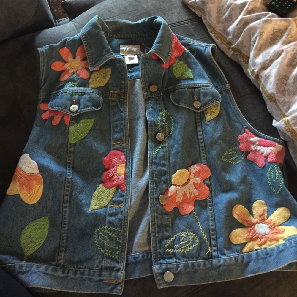 Floral blue jean vest