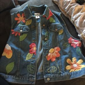 Floral blue jean vest