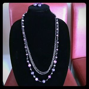 Set of Vintage Purple & Silver  Necklace & Earring