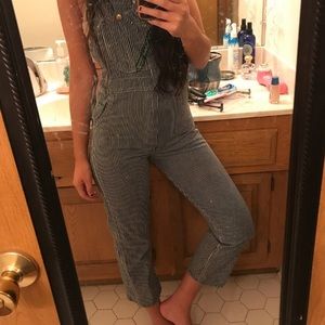 Super cute navy and white striped overalls!