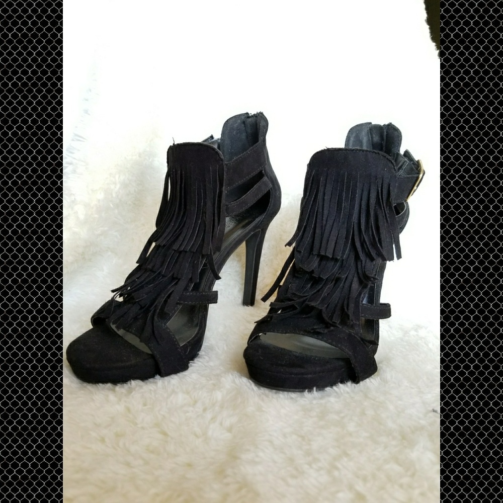 Charlotte Russe 3 strap fringe heels 7.5