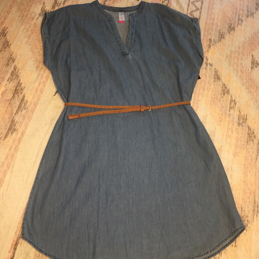 Denim Dress with Braided Belt