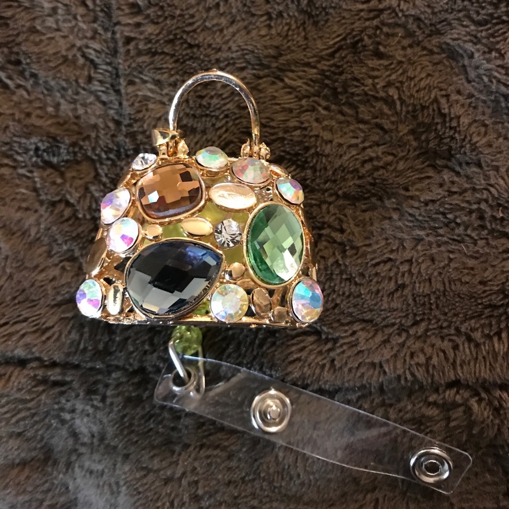 Big rhinestone purse  badge reel