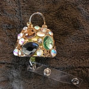 Big rhinestone purse  badge reel