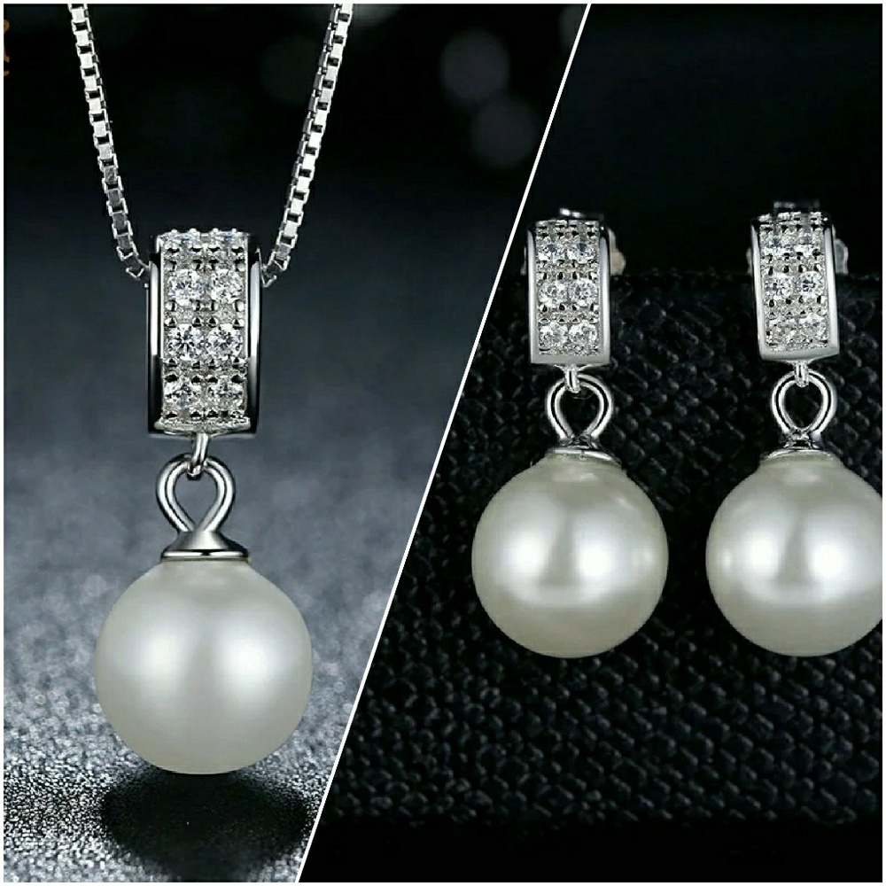 Sterling silver s925 set earrings necklace pendant