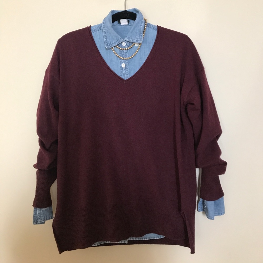 J. Crew Merino Wool V Neck in Plum