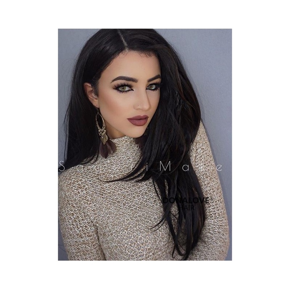 Off Black Waist-length Straight Synthetic Lace Wig