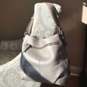 Coach leather purse. Gray/silver/soft metallic.