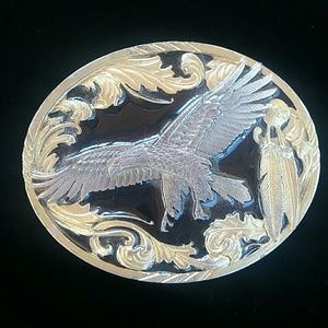 Bald Eagle Belt Buckle Black Enamel & Gold