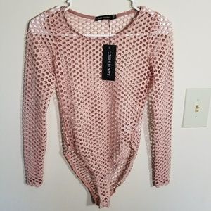 Dusty pink fishnet bodysuit